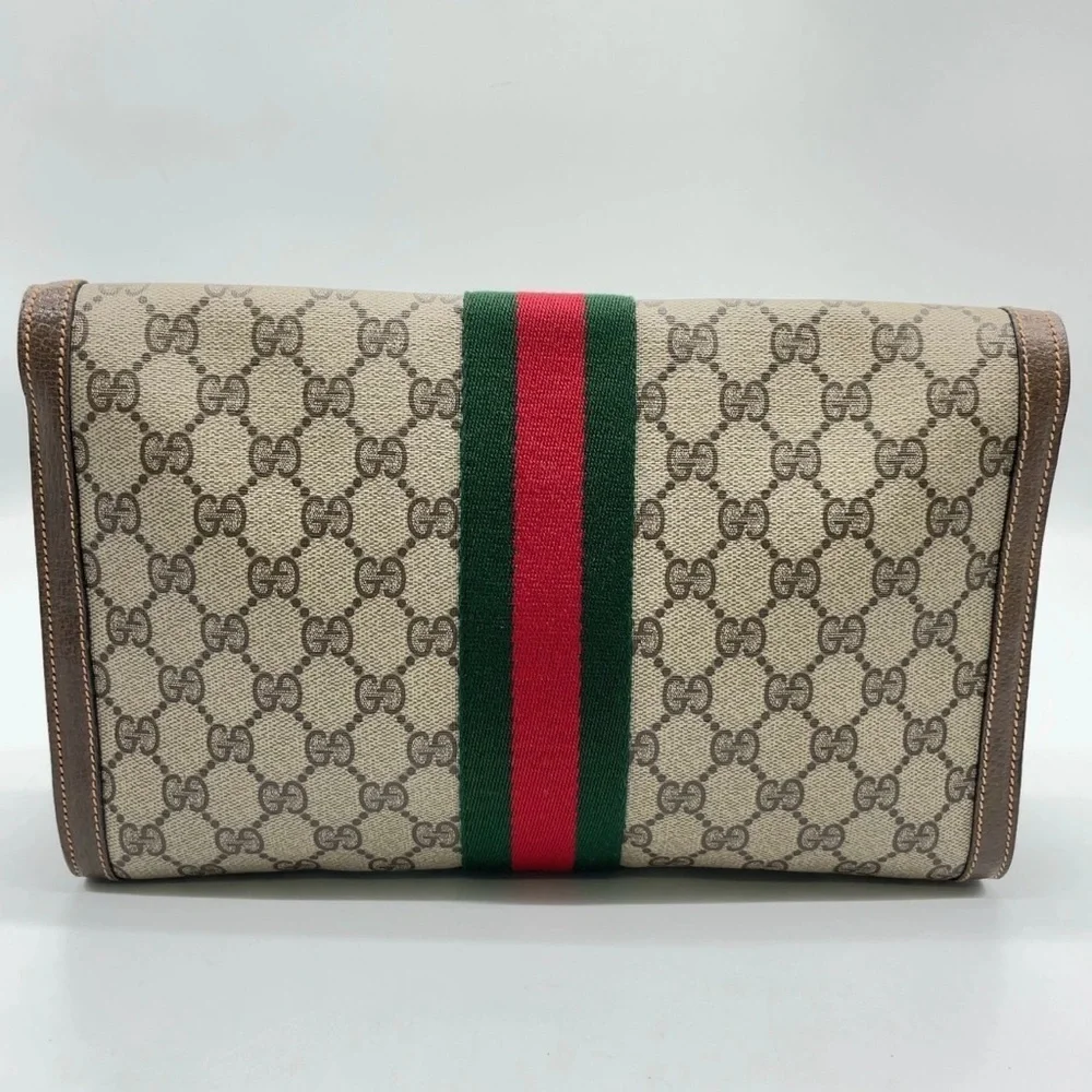 Auth Gucci GG Supreme Sherry Line PVC Clutch Bag